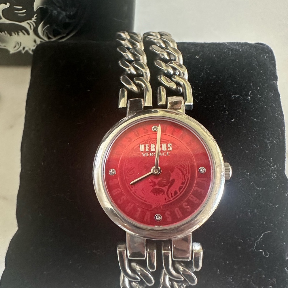 Versus Versace Red Face Silver Bracelet Watch